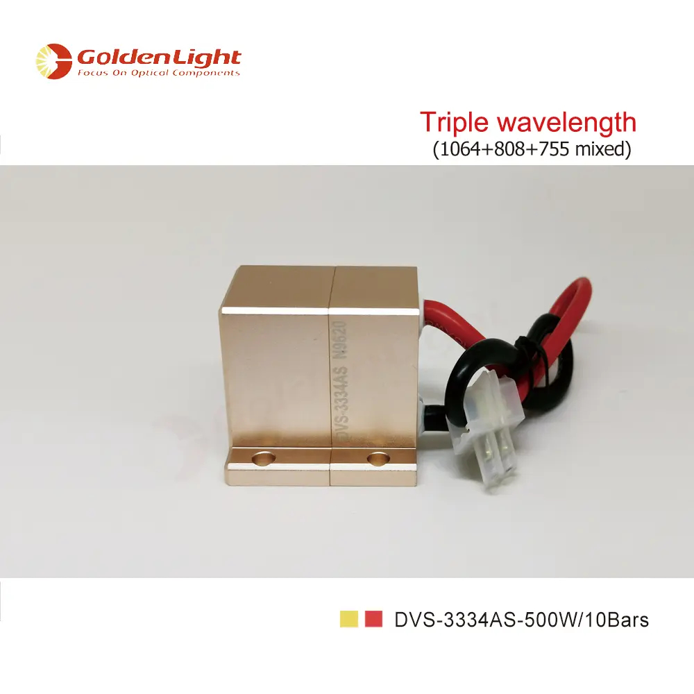 500W : DVS-3334AS Diode Laser Stack-Triple Wavelength (1064nm+755nm+808nm) Mixed Assemble / Per Bar Power 50W / Total Power 500W