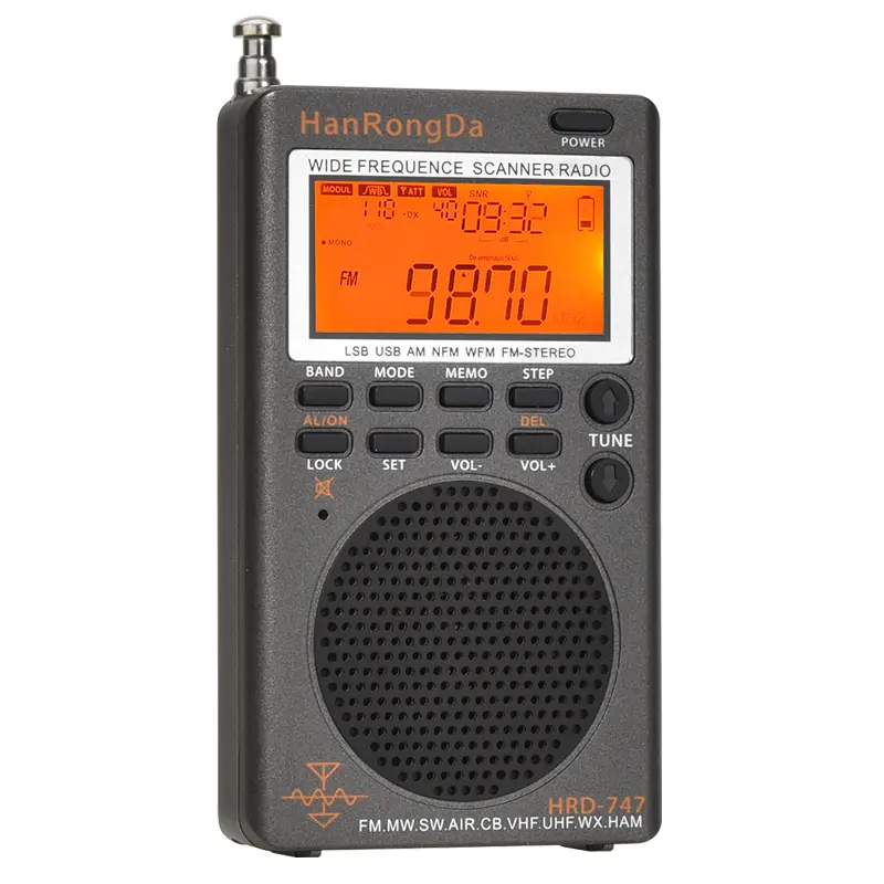 HRD-747 Mini Digital Portable SSB Shortwave Radio FM/LSB/AIR/CB/VHF/UHF Full Band NOAA Alert Digital Radio Receiver Alarm
