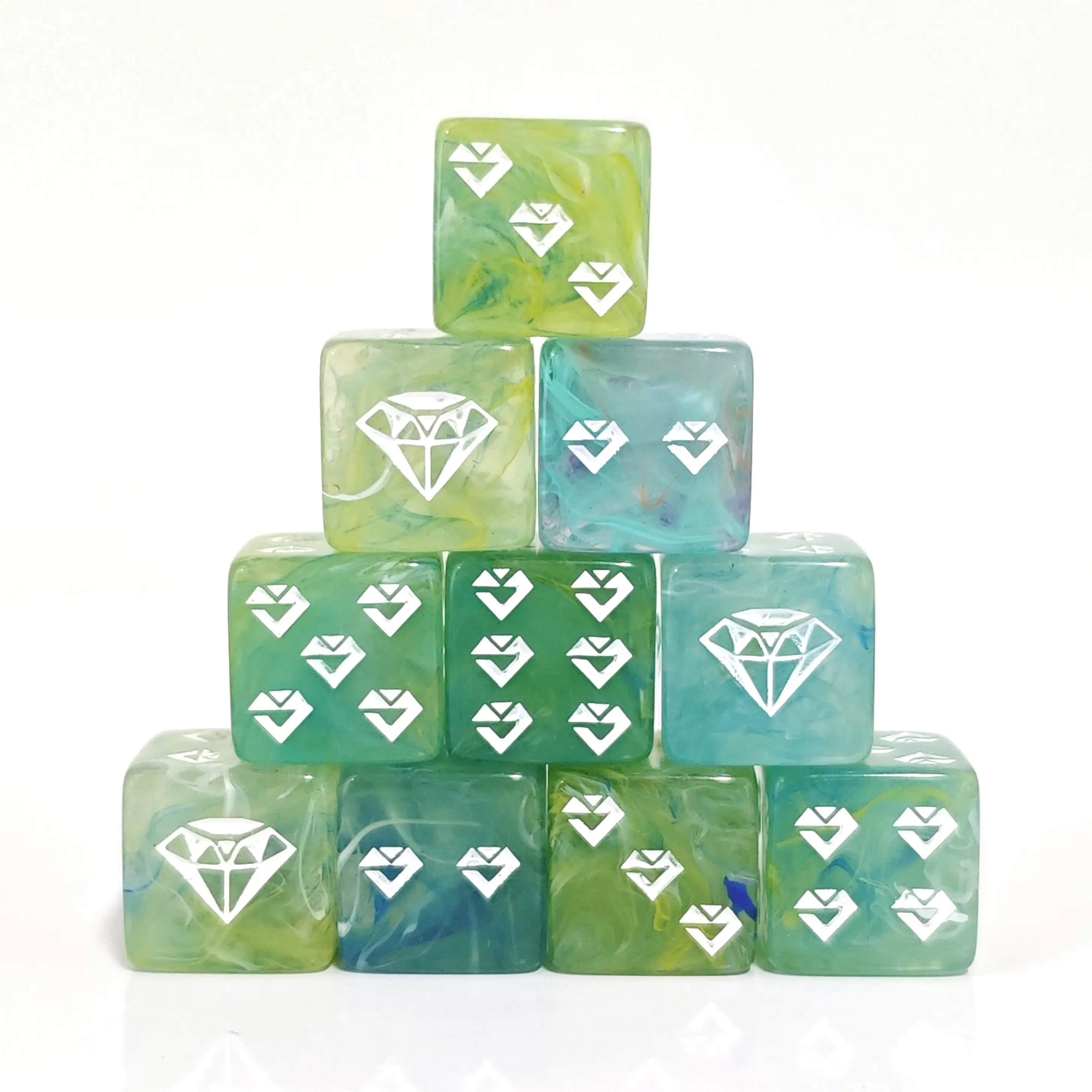 12 Pieces Acrylic Swirl Diamond Pattern D6 16MM Transparent Blend Color Dice Set for Home Club KTV Kids Toy Games