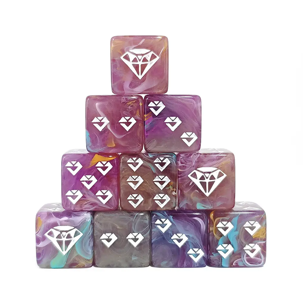12 Pieces Acrylic Swirl Diamond Pattern D6 16MM Transparent Blend Color Dice Set for Home Club KTV Kids Toy Games