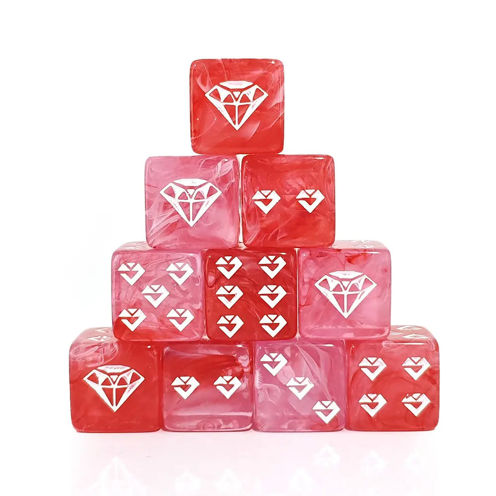 12 Pieces Acrylic Swirl Diamond Pattern D6 16MM Transparent Blend Color Dice Set for Home Club KTV Kids Toy Games