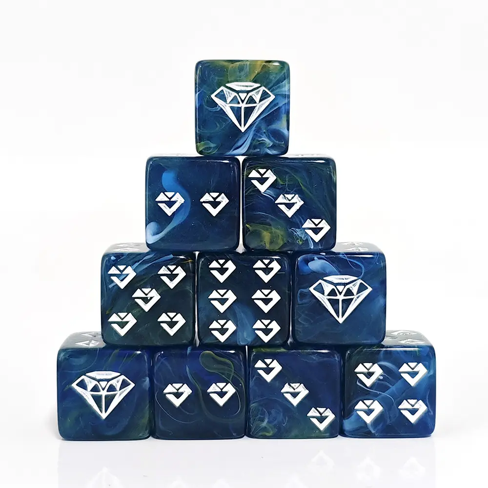 12 Pieces Acrylic Swirl Diamond Pattern D6 16MM Transparent Blend Color Dice Set for Home Club KTV Kids Toy Games