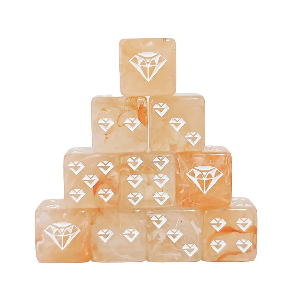 12 Pieces Acrylic Swirl Diamond Pattern D6 16MM Transparent Blend Color Dice Set for Home Club KTV Kids Toy Games