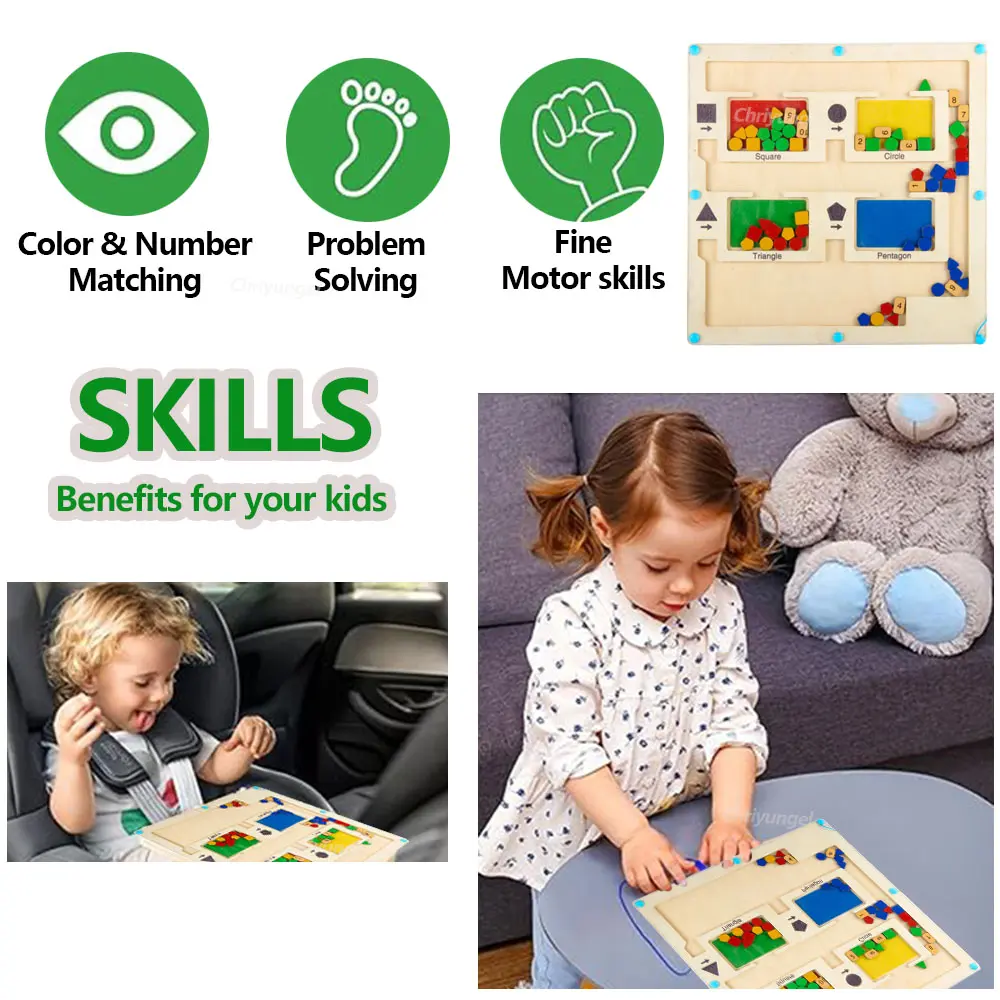 Wooden Magnetic Maze Toys for Kid Magnet Sorting Board Magnetic Color Number And Shape maze Boards Montessori Educational Toys