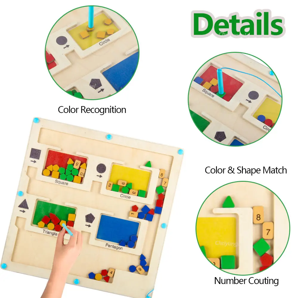 Wooden Magnetic Maze Toys for Kid Magnet Sorting Board Magnetic Color Number And Shape maze Boards Montessori Educational Toys