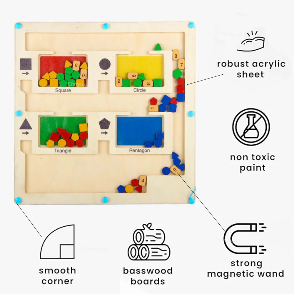 Wooden Magnetic Maze Toys for Kid Magnet Sorting Board Magnetic Color Number And Shape maze Boards Montessori Educational Toys