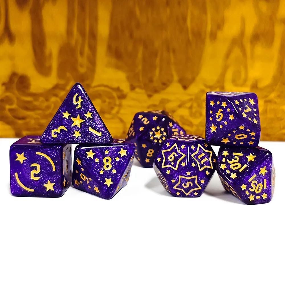7-Piece Set of Star Dice And Plastic Bag Packaging Set Acrylic Material Polygonal Dice Suitable for Entertainment Tabletop Games