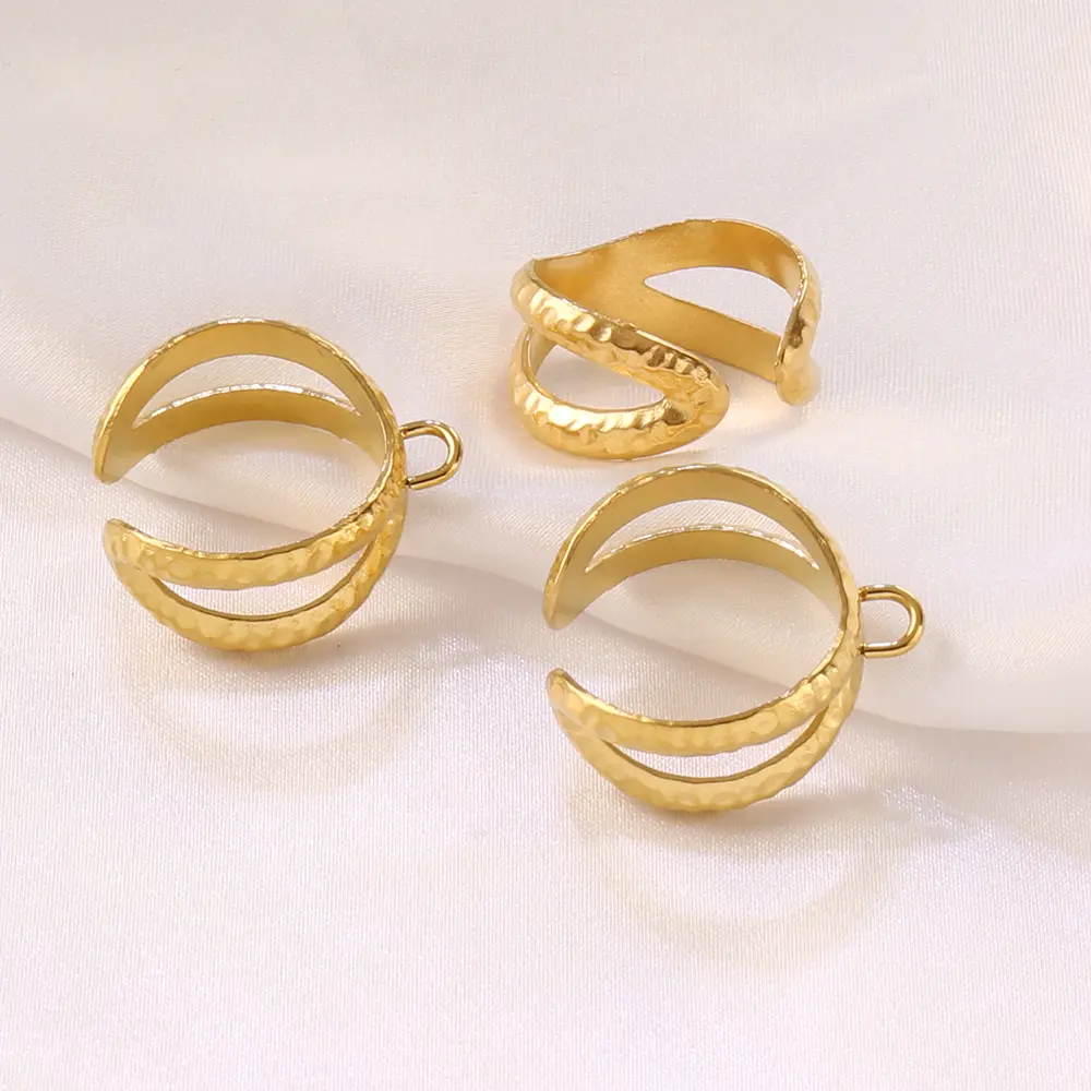 2PCS PVD Stainless Steel Open Hammer Texture Wide Ring Settings Blank Crossed Rings Base For Jewelry Making DIY Finger Ring Loop