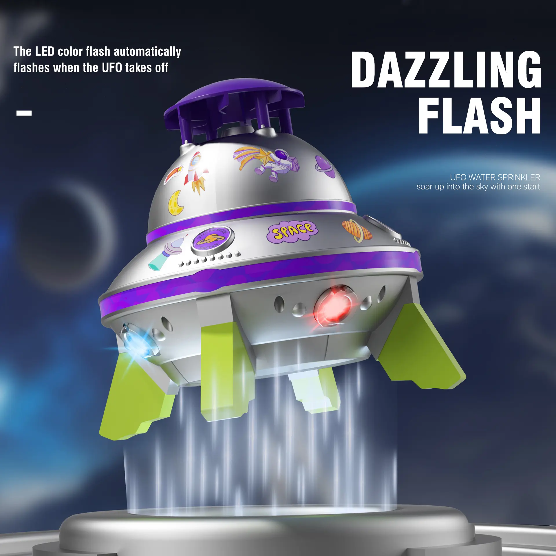 UFO Water Sprinkler for Kids Flying Saucer Spraying Children's Bath Water Toy Outdoor Pool Play Birthday Gift for Boys Girls