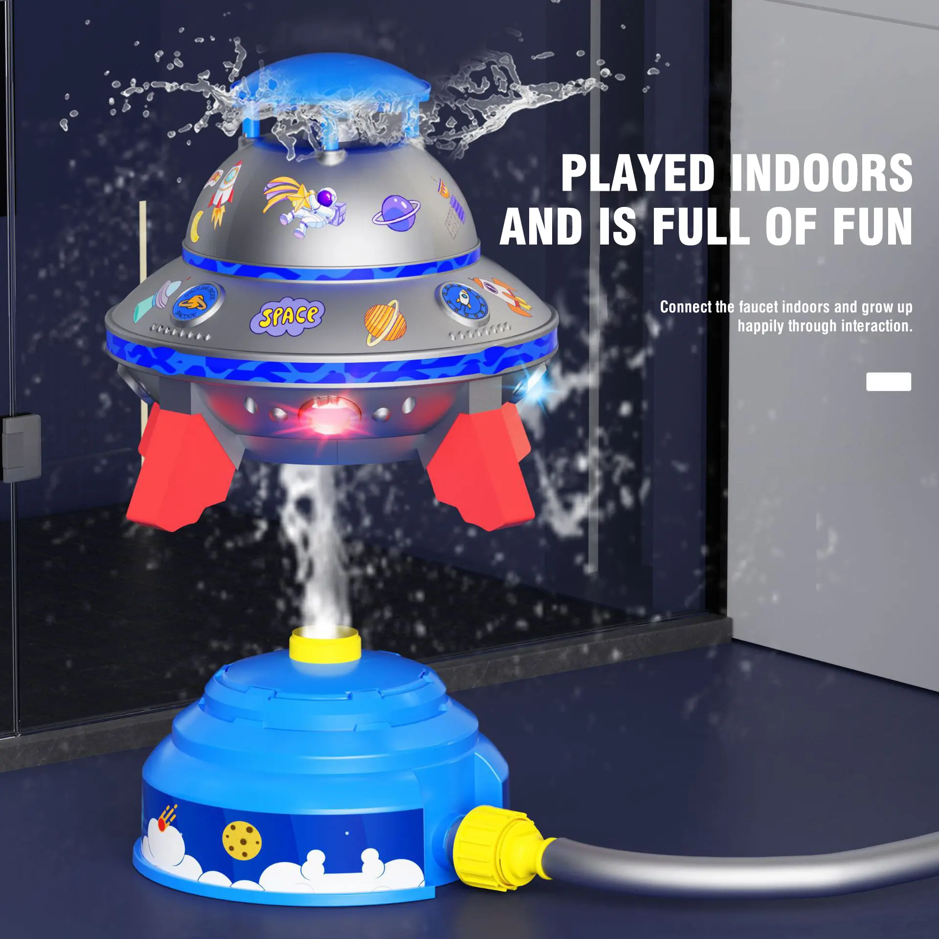 UFO Water Sprinkler for Kids Flying Saucer Spraying Children's Bath Water Toy Outdoor Pool Play Birthday Gift for Boys Girls