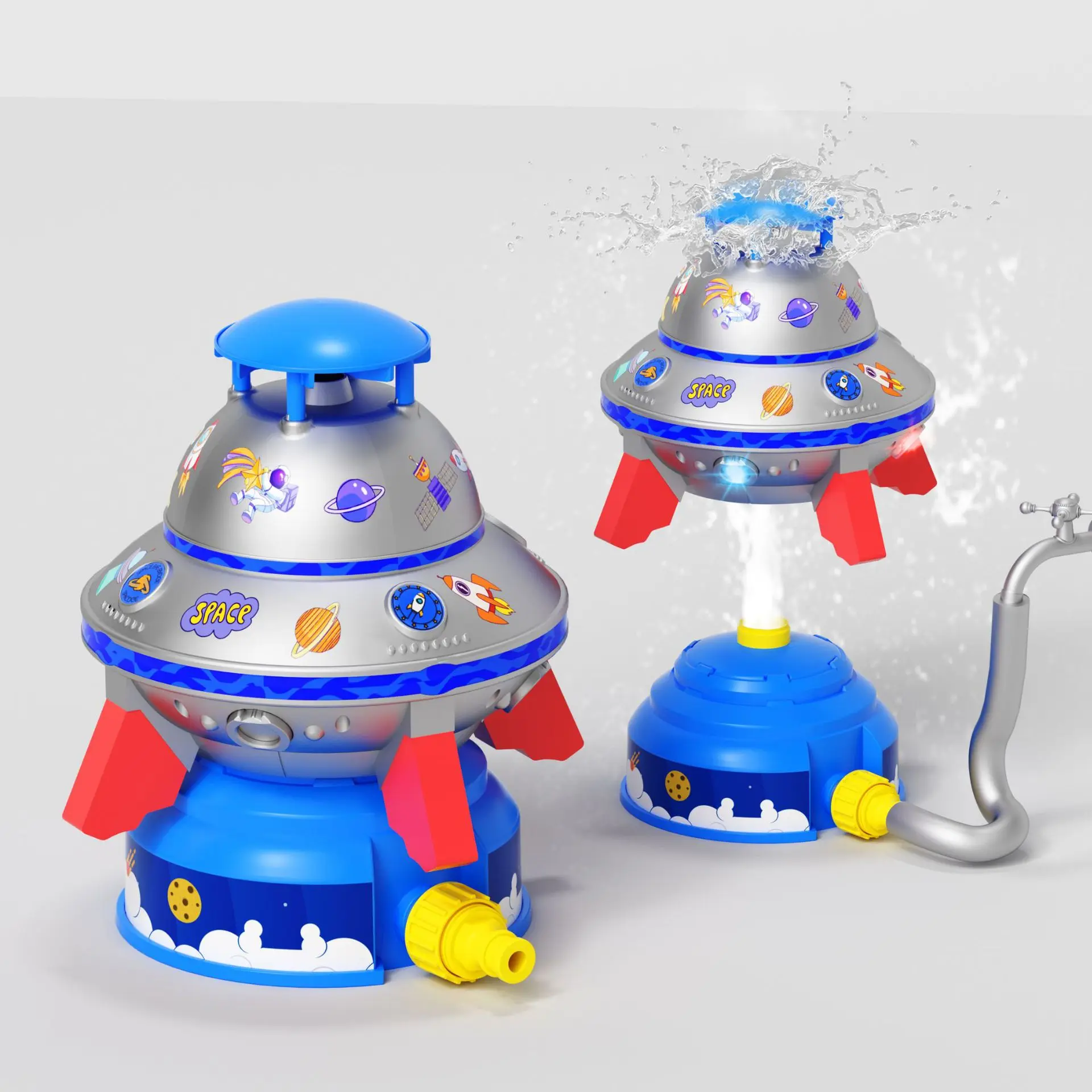 UFO Water Sprinkler for Kids Flying Saucer Spraying Children's Bath Water Toy Outdoor Pool Play Birthday Gift for Boys Girls