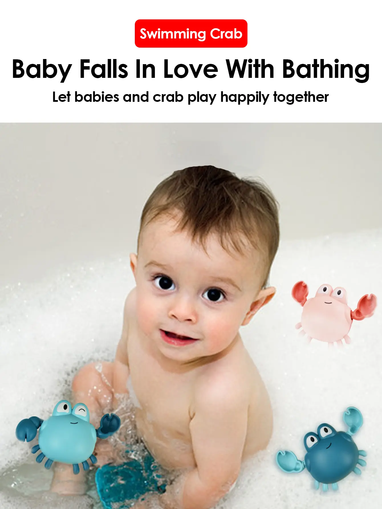 2Pcs Baby Toys Bathing Cartoon Animal Crab Swimming Pool Water Play Game Chain Clockwork Bath Toys For Children