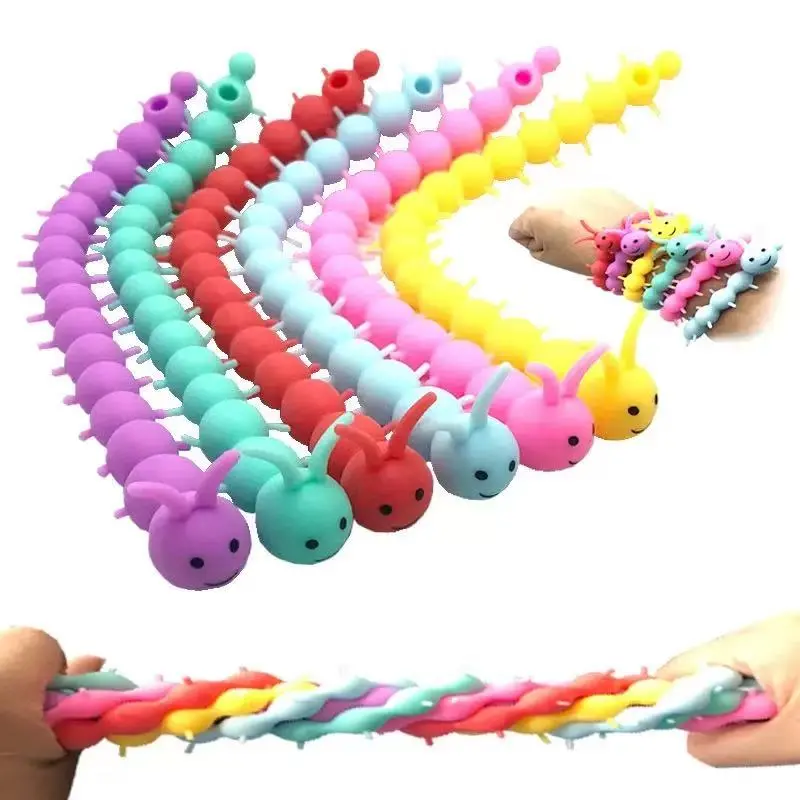1-6PCS Funny Unicorn Pull Worm Noodle Fidget Toys Stretch String TPR Rope Anti Stress Toys String Stress Relief Autism Vent Toy