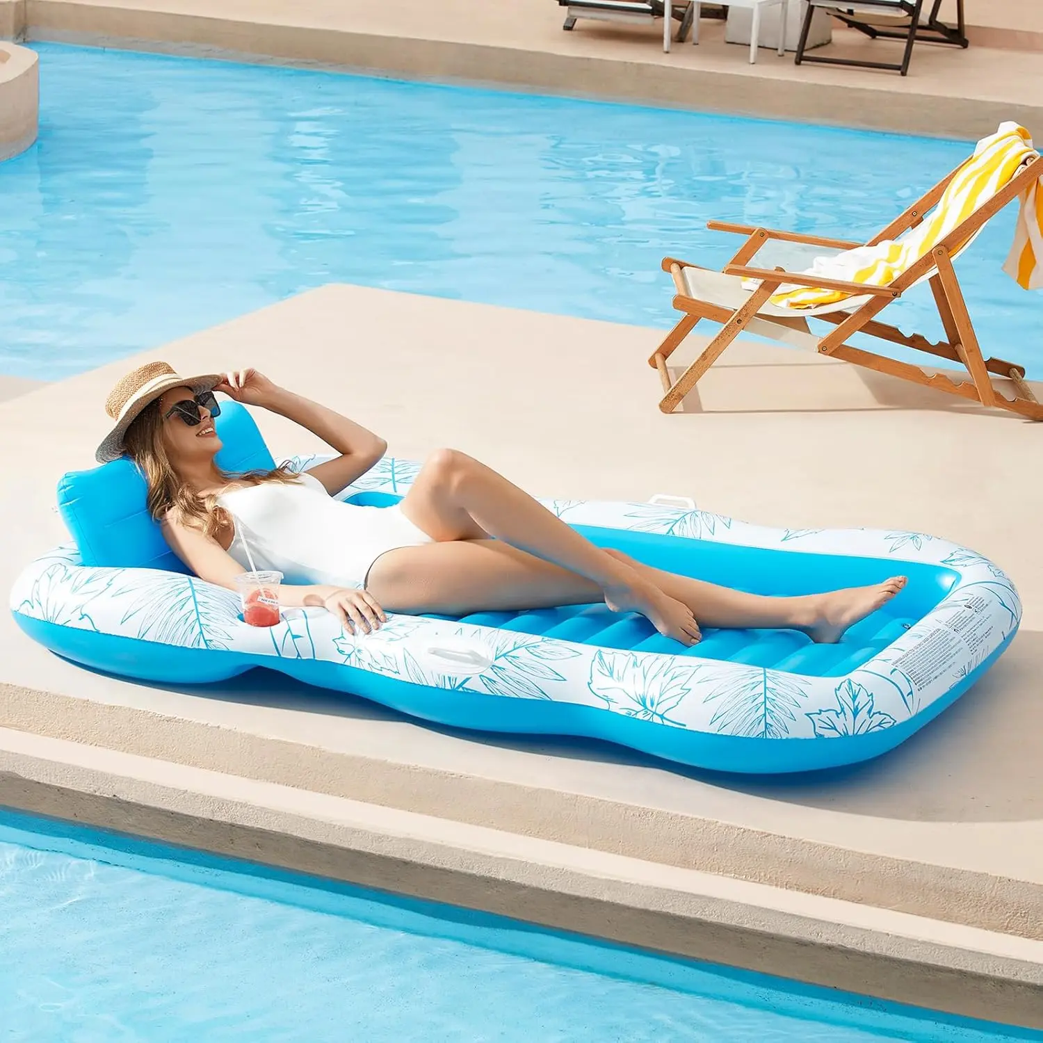 214*145CM large-sized inflatable mattress, swimming pool floating accessory, luxurious portable inflatable mattress, sunbathing