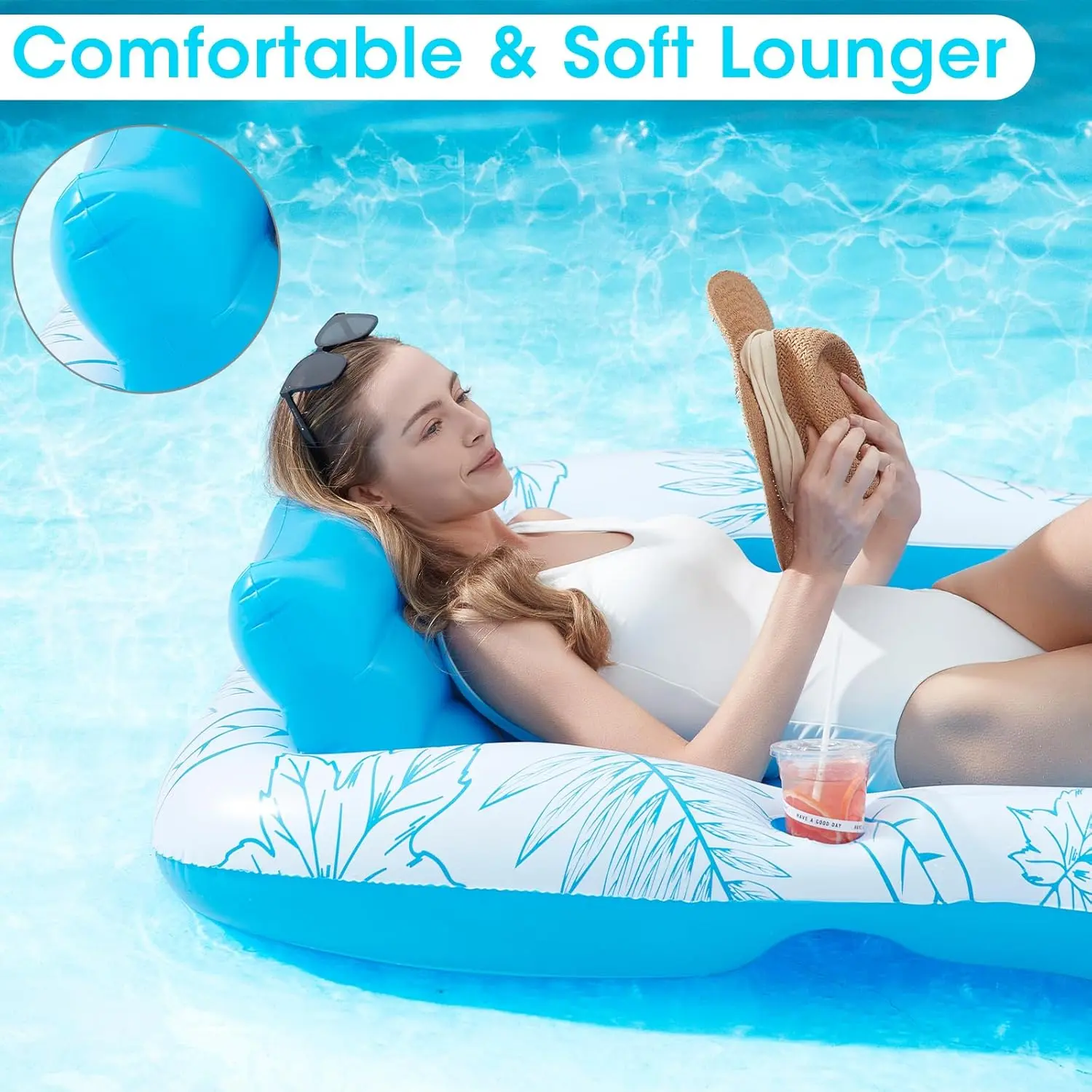 214*145CM large-sized inflatable mattress, swimming pool floating accessory, luxurious portable inflatable mattress, sunbathing