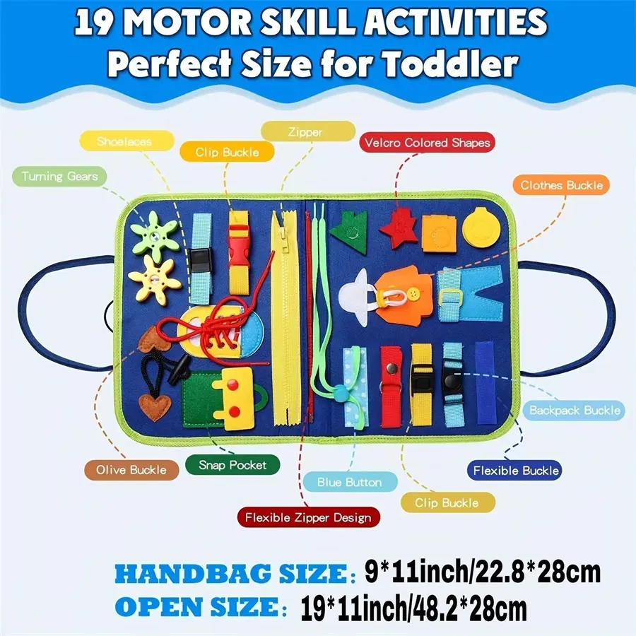 Montessori Busy Board Educational Activity Developing Sensory Board Fine Basic Dress Motor Skills Travel Toy Gift for Boys Girls