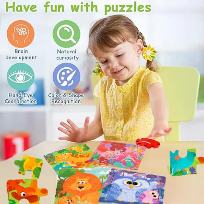 Montessori Wooden Children Cartoon Animal Pattern Puzzle Toy For Early Childhood Education 2-7 Years Old