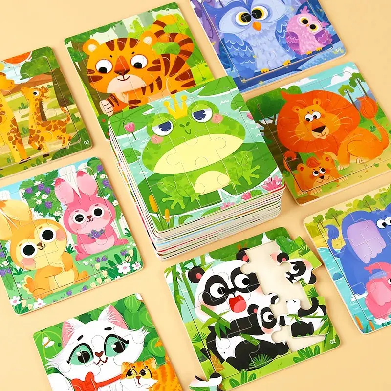 Montessori Wooden Children Cartoon Animal Pattern Puzzle Toy For Early Childhood Education 2-7 Years Old