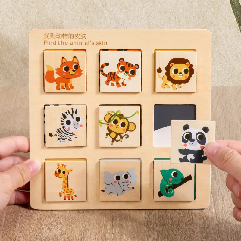 Wooden Logical Thinking Matching Puzzle Cognitive Board Montessori Teaching Aid Fruit Animal Pairing Board Educational toys