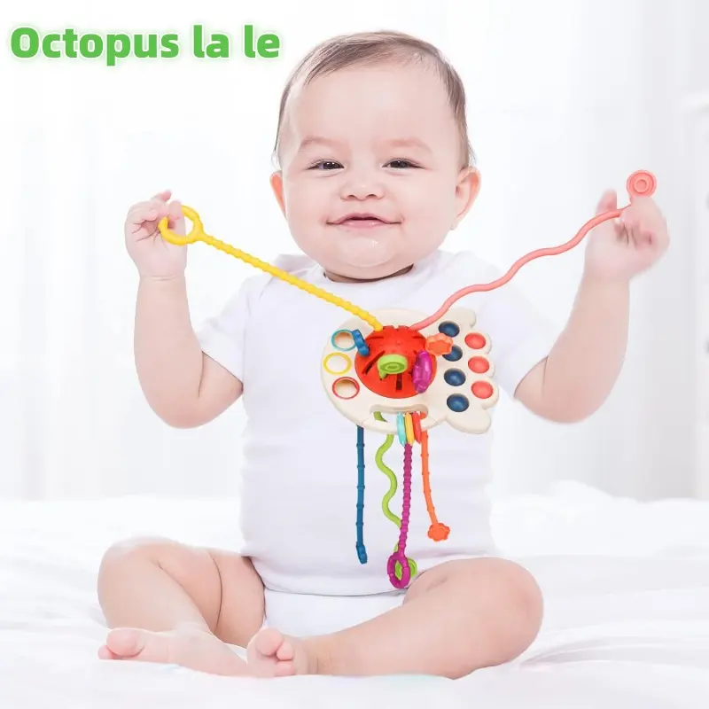 Baby Sensory Teething Toy Infant Montessori Chew Training Kids Pull String Activity Toy for Toddlers Push and Pull Toys