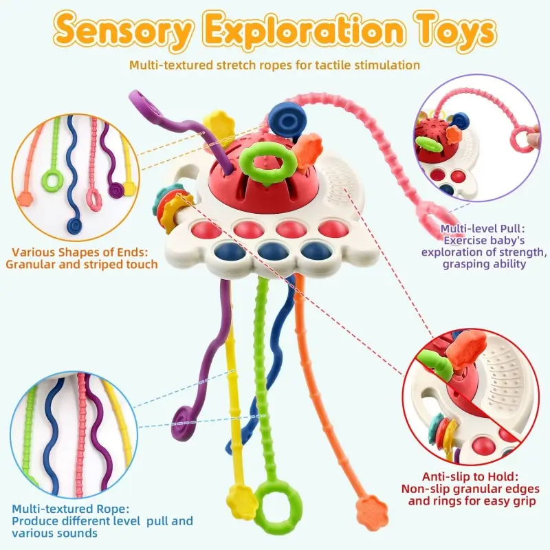 Baby Sensory Teething Toy Infant Montessori Chew Training Kids Pull String Activity Toy for Toddlers Push and Pull Toys