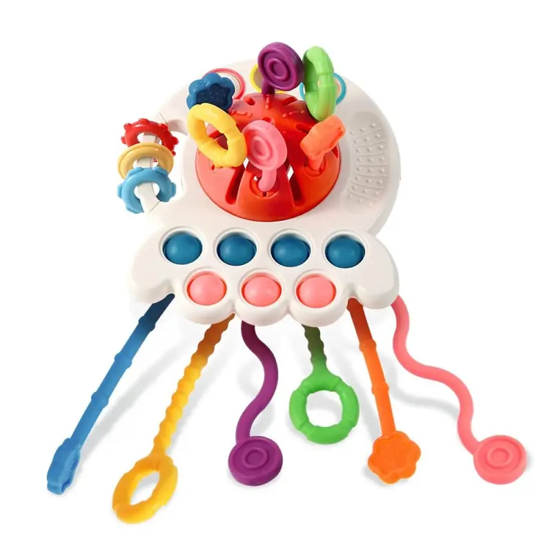 Baby Sensory Teething Toy Infant Montessori Chew Training Kids Pull String Activity Toy for Toddlers Push and Pull Toys