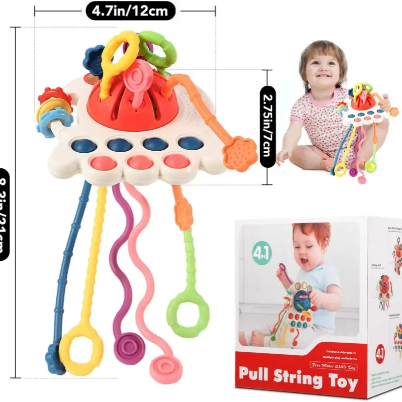 Baby Sensory Teething Toy Infant Montessori Chew Training Kids Pull String Activity Toy for Toddlers Push and Pull Toys