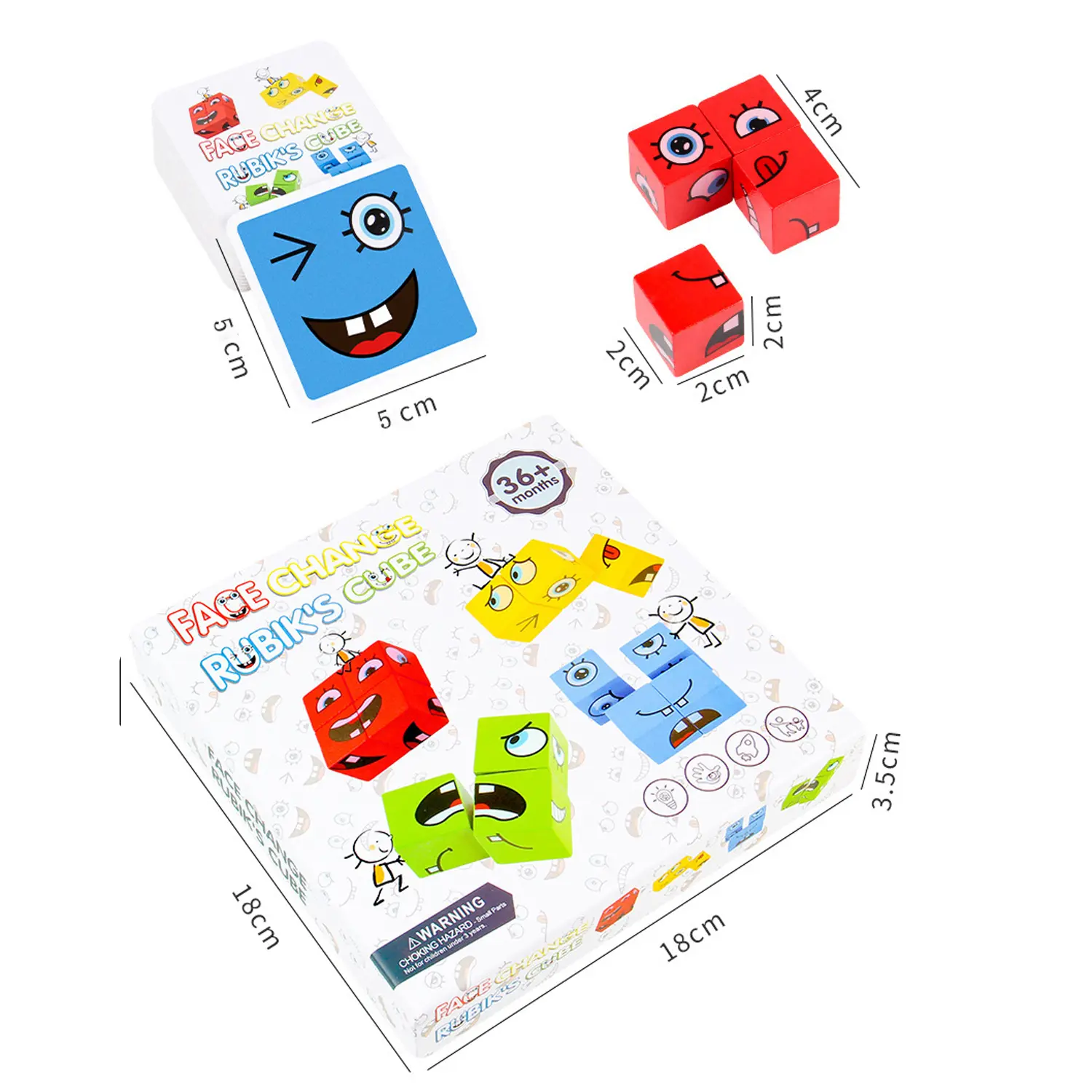 Wooden Face-Changing Magic Cube & Expression Puzzle,Educational Building Blocks Toy, Pattern Matching Board Game for Kids Adults