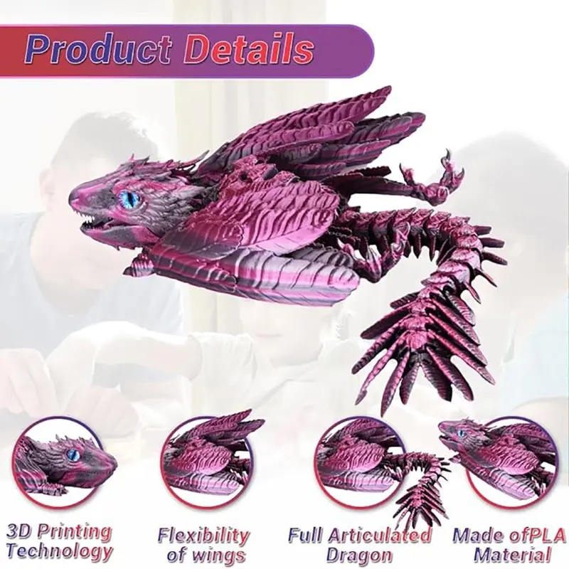 Realistic Feathered Wyvern Dragon Statue 3D Printed Dragons Articulated Fidget Dragon Antistress Toy Desktop Pet Decoration Gift