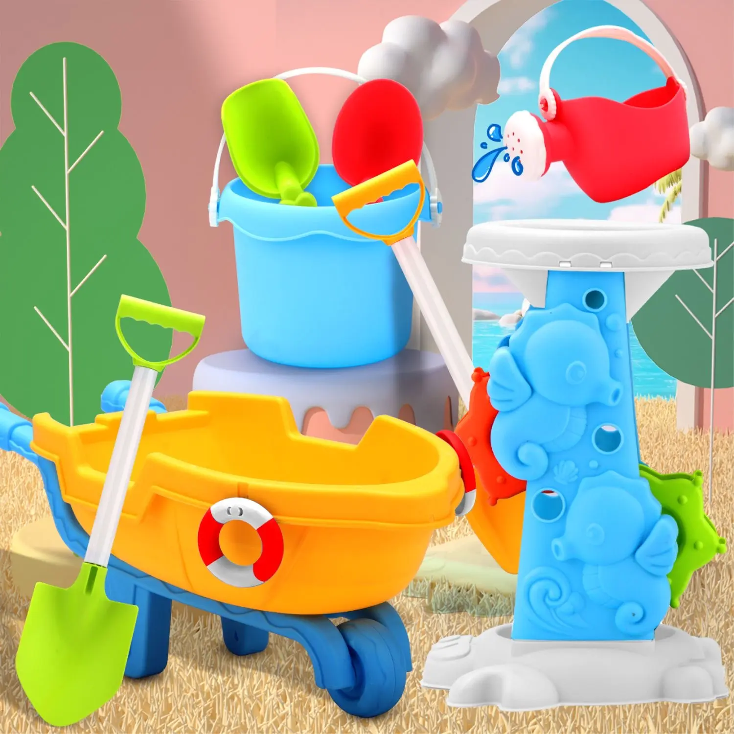 Children summer beach Toys Set for Kids Toddlers Girls Outdoor Sand Bucket Shovels Set Sand Molds Tools Travel Sand glass Toys