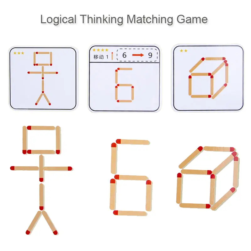 Montessori Matches Puzzles Game Wooden Toys DIY Math Geometry Board Game Logic Thinking Match Training Educational Toys For Kids
