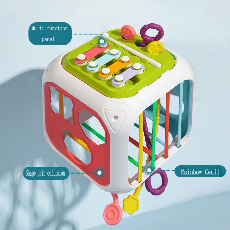 Baby Shape Sorting Toys Children Montessori Educational Toys Colorful Sensory Cube Toys With Elastic Bands For Fine Motor Skills