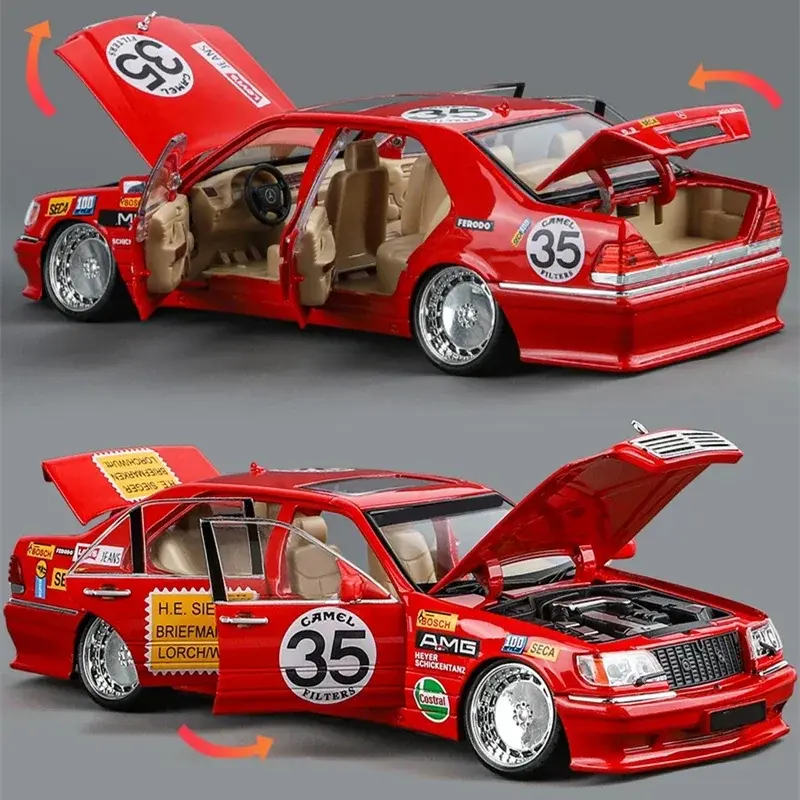 1:24 W140 320SEL Alloy Classic Car Model Scale Modle Diecast Metal Toy Vehicle Sound＆Light Simulation Collectible Kids Toy Gifts