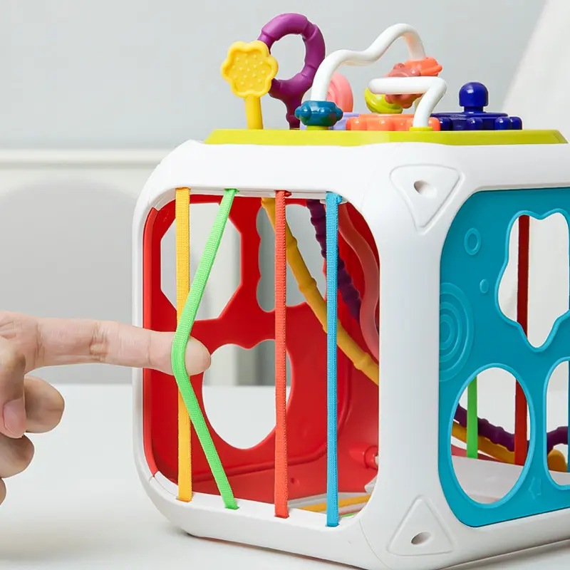 Baby Shape Sorting Toys Children Montessori Educational Toys Colorful Sensory Cube Toys With Elastic Bands For Fine Motor Skills