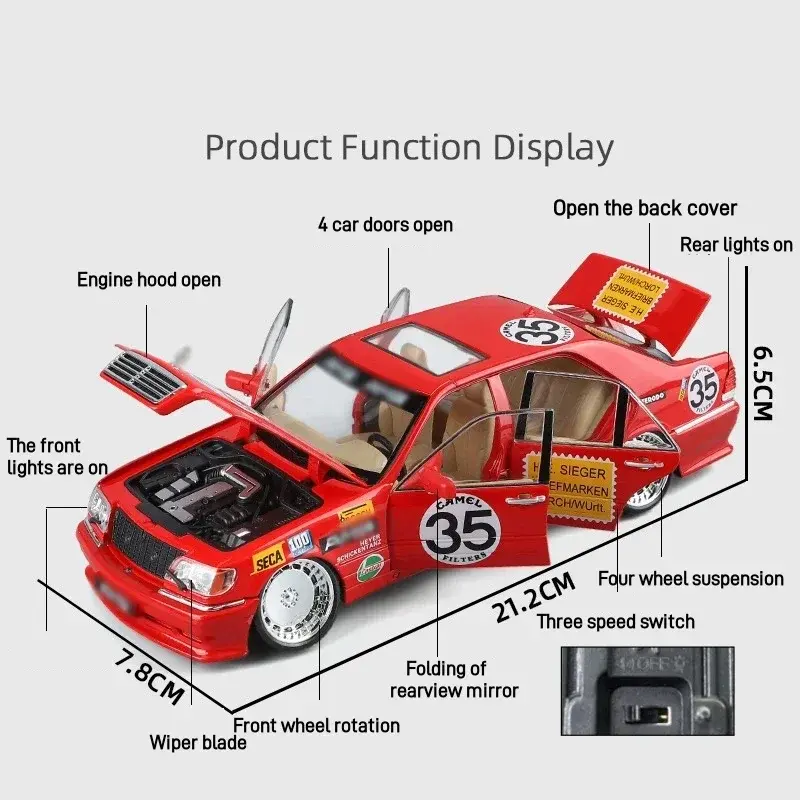 1:24 W140 320SEL Alloy Classic Car Model Scale Modle Diecast Metal Toy Vehicle Sound＆Light Simulation Collectible Kids Toy Gifts