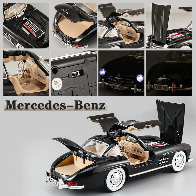 1:24 Mercedes Benz 300SL Alloy Classic Vintage car Model Car Model Diecast Metal Pull Back Sound Light Car For Children Gift