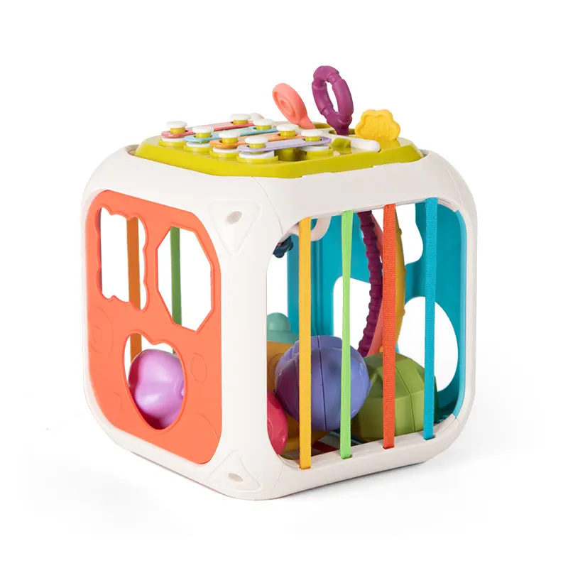 Baby Shape Sorting Toys Children Montessori Educational Toys Colorful Sensory Cube Toys With Elastic Bands For Fine Motor Skills