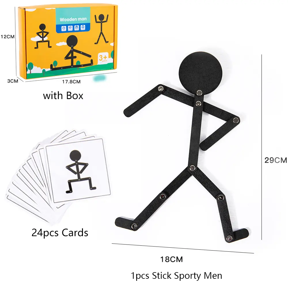 Kids Montessori Toys Wooden Early Learning Educational Puzzles Sporty Pose Jigsaw Improve Hands-on Skill Busy Board Gifts
