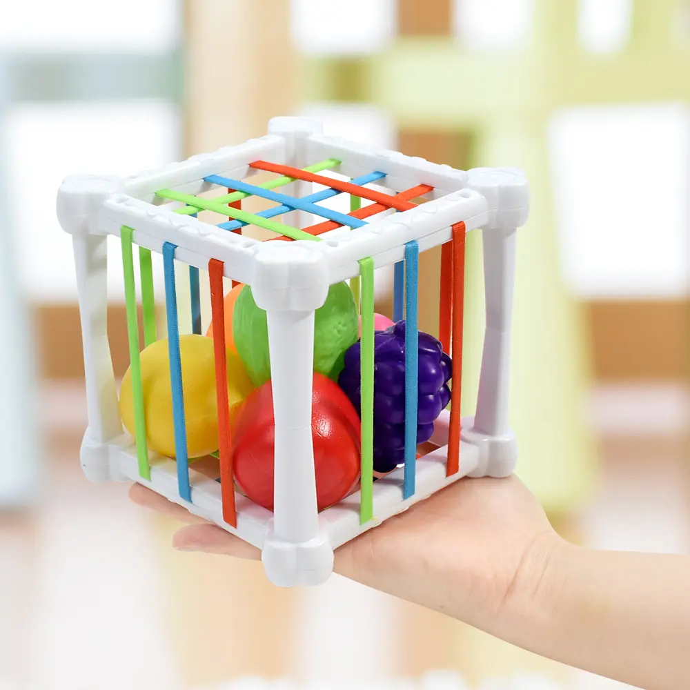 Baby Montessori Sensory Toys Shape Sorter Cube Baby Toys with Colorful Fruits Activity Learning Fine Motor Skill for 1 Year Old
