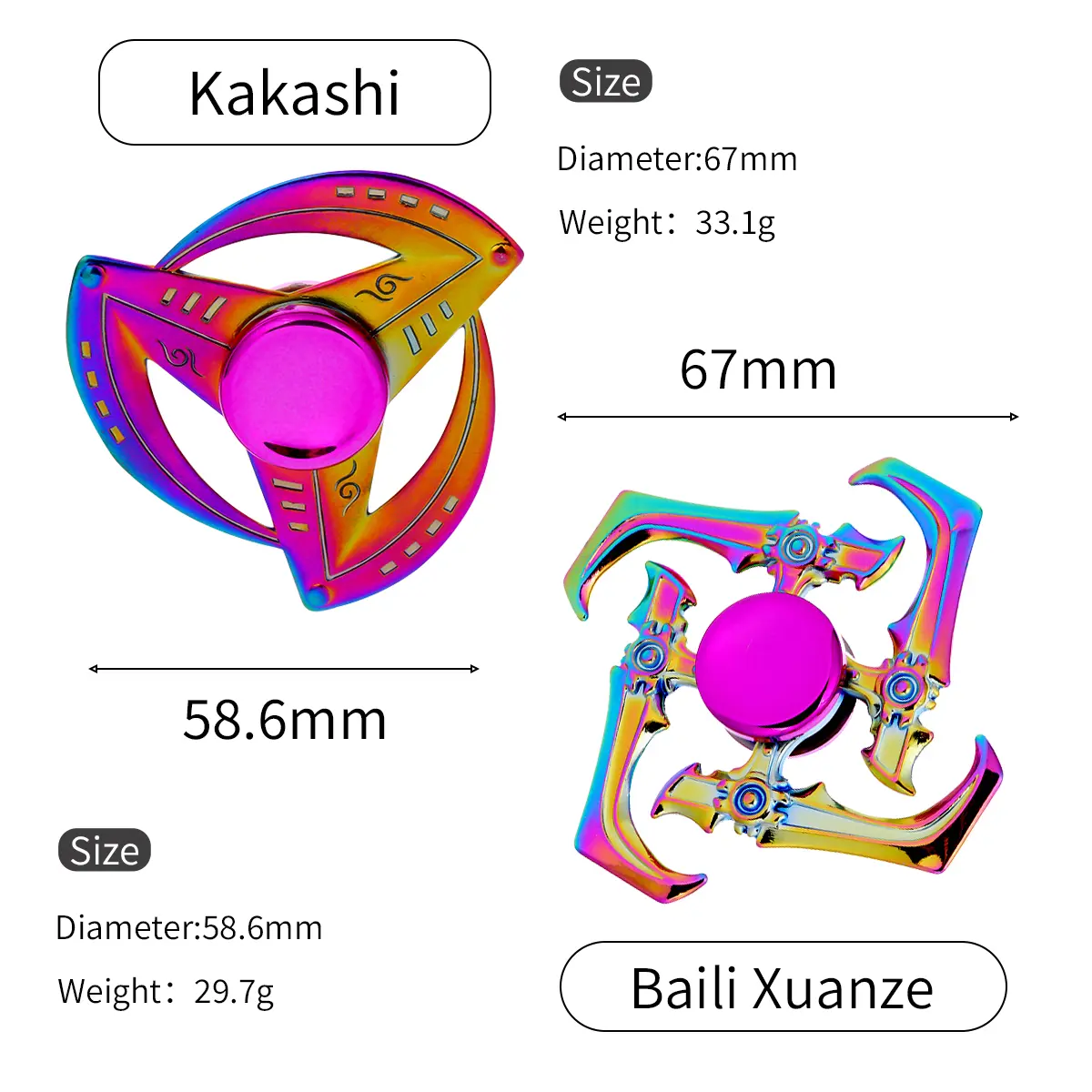 2PCS Zinc Alloy Colorful Finger Spinner Toy for Office Stress Relief And Leisure Entertainment Based on Bai Li Xuan Ce Design
