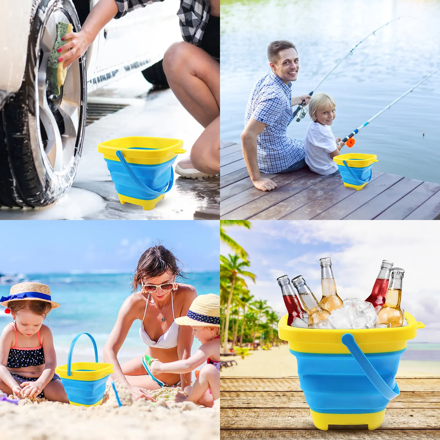 Foldable Silicone Bucket Beach Toys Summer Sand Playing Outdoor Toy Children Portable Folding Sandbox Bucket For Kids