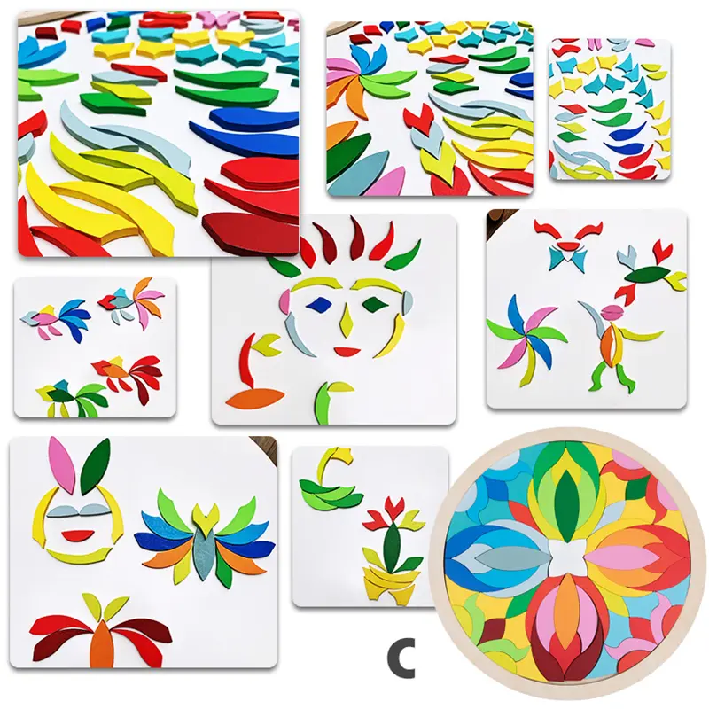 Kids Montessori Rainbow Wooden Puzzle Toys Art Educational Geometric Jigsaw Imagination Training Mandala Blocks Toys Brain Games