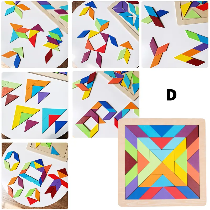 Kids Montessori Rainbow Wooden Puzzle Toys Art Educational Geometric Jigsaw Imagination Training Mandala Blocks Toys Brain Games