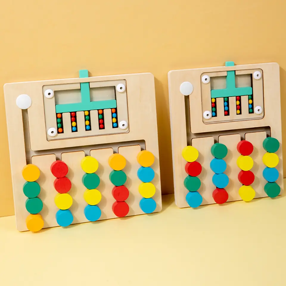 Montessori Learning Slide Puzzle Toys Color Matching Logic Game Busy Board Preschool Educational Wooden Toys for Toddlers Kids
