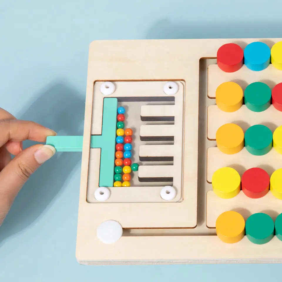 Montessori Learning Slide Puzzle Toys Color Matching Logic Game Busy Board Preschool Educational Wooden Toys for Toddlers Kids