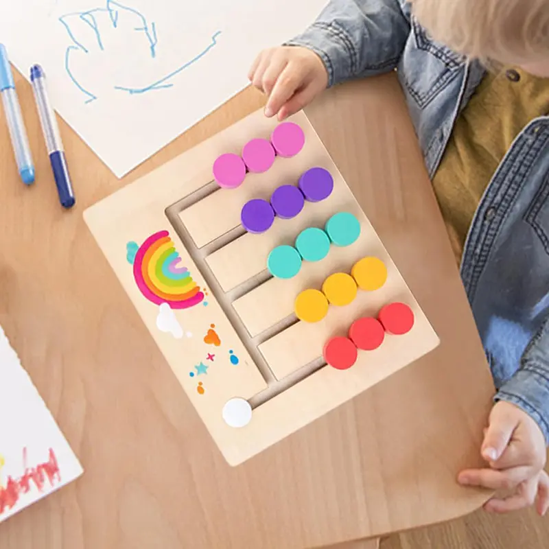Montessori Learning Slide Puzzle Toys Color Matching Logic Game Busy Board Preschool Educational Wooden Toys for Toddlers Kids
