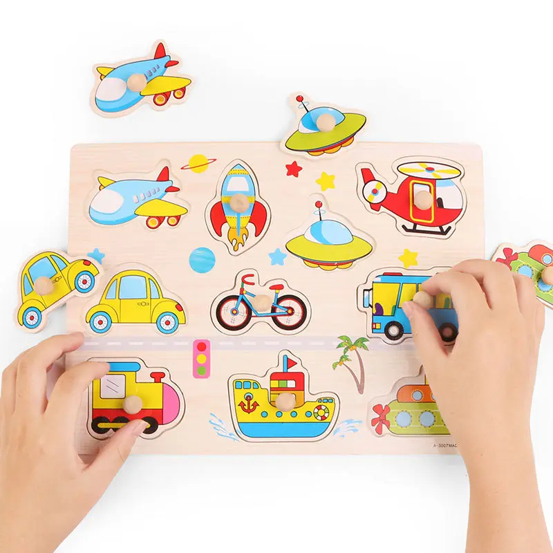 Children Wooden Nail Grab Board Puzzle Cognition Fruits Vegetables Transportation Colour Montessori Early Education Toy TMZ