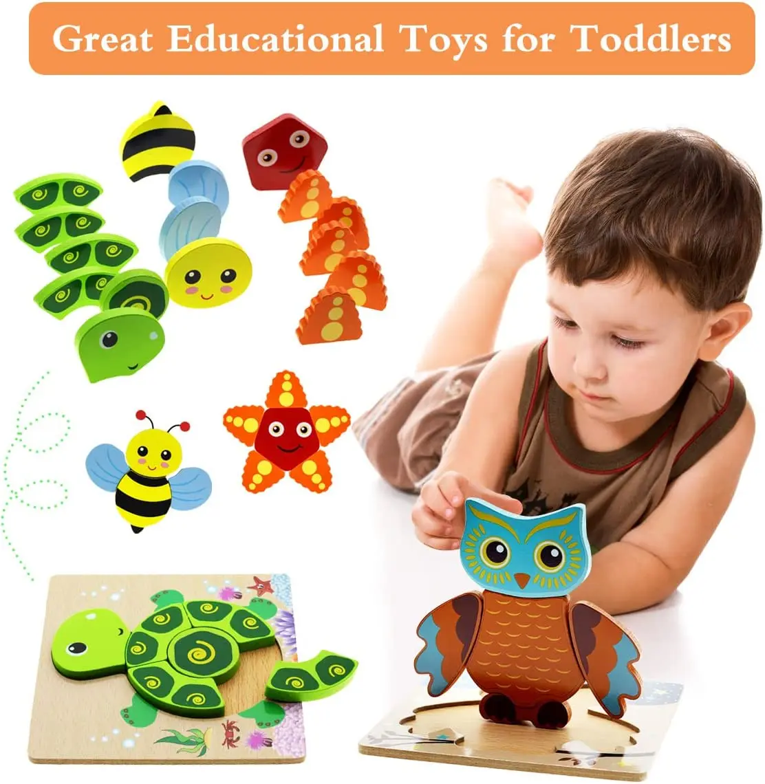 Montessorri Wooden Toy Puzzle Cartoon Animals Education Learning Color Cognition Intelligence Puzzle Game Baby Toy Kid Gift