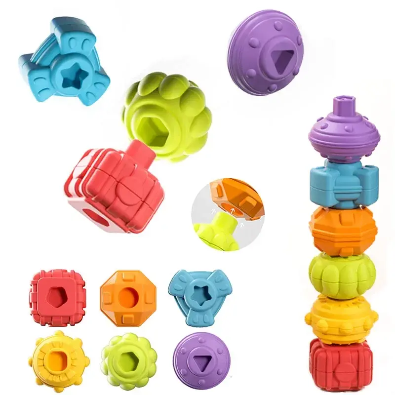 Montessori Baby Toys Stack Pull Blocks Games 0-12 Months Color Shade Sensory Development Learning Educational Toys Babies Infant