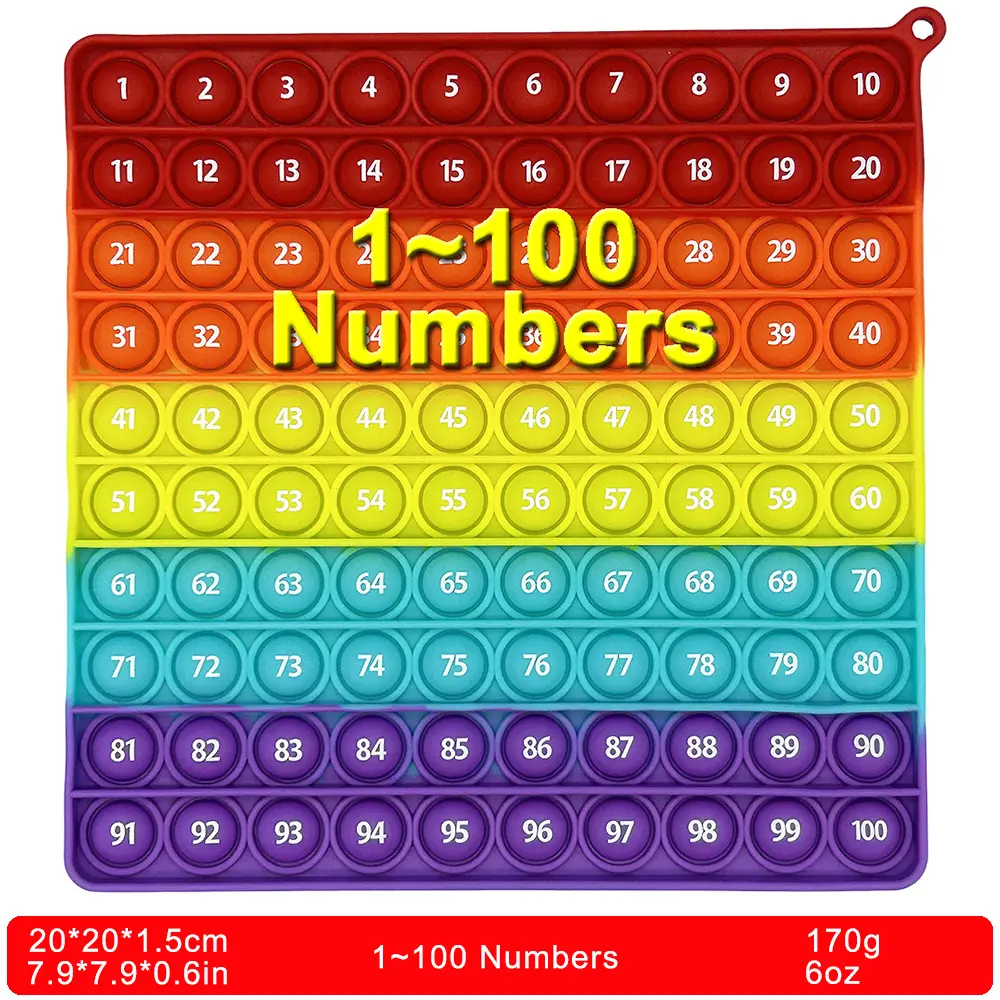 20cm/7.9in 1~100 Numbers Large Math Toys, Square Colorful Push Bubble Fidget Education Toys